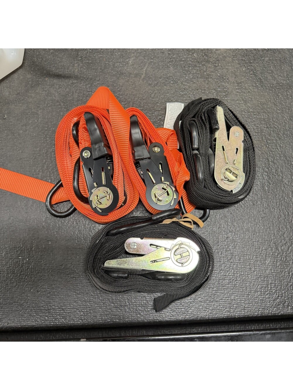 Lot of 4 Haul-Master Ratchet Tie-Down Straps 400 lb Capacity Orange & Black
